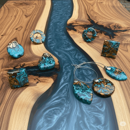 Résine epoxy table rivière et bijoux