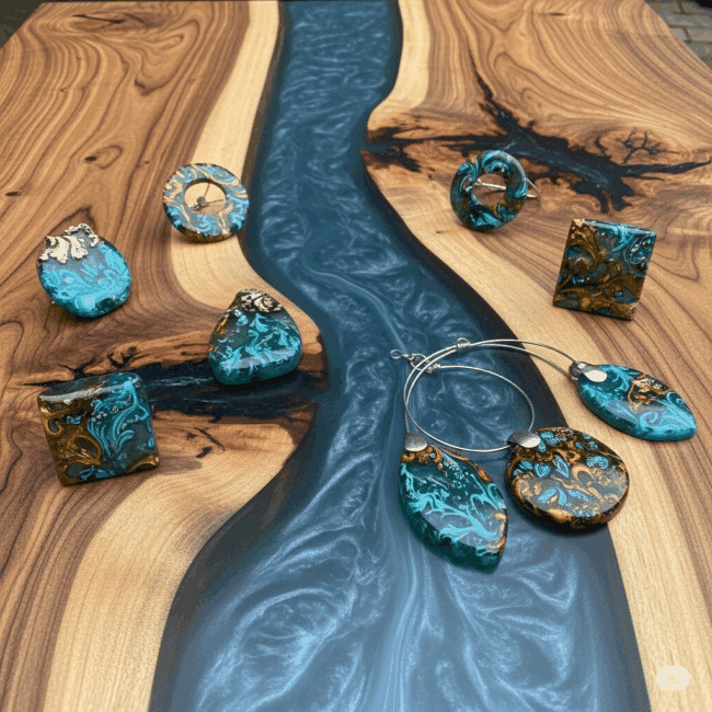 Résine epoxy table rivière et bijoux
